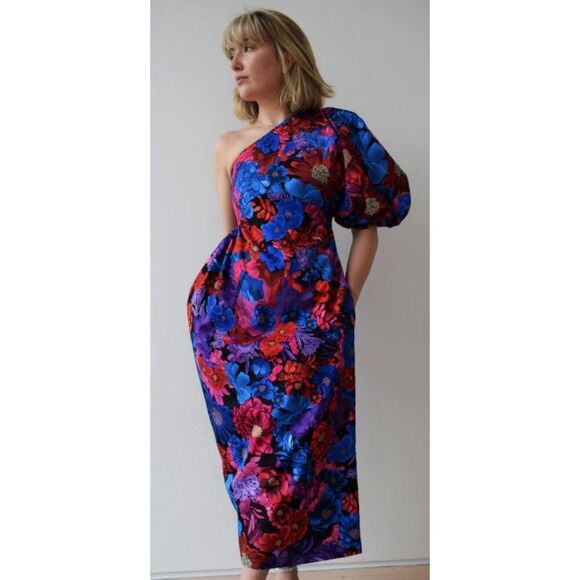 Kika Vargas Floral Print One Shoulder Dress NWT Size XS - Picture 1 of 4